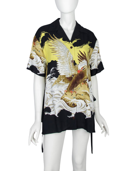 Jean Paul Gaultier Vintage SS 1999 Iconic Eagle Print Tie Side Button Up Shirt