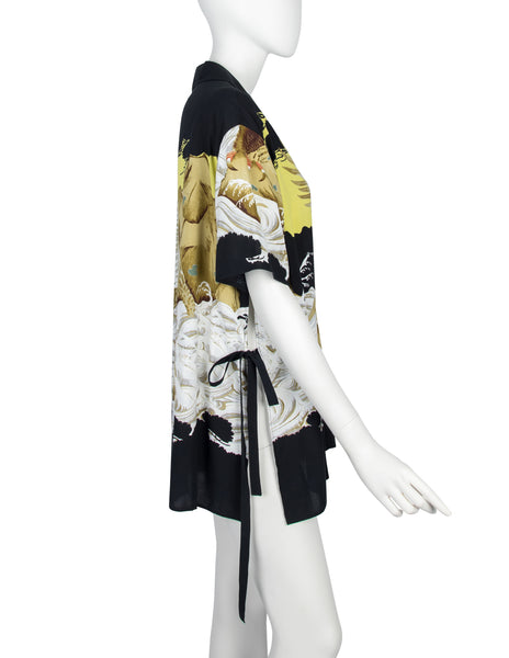 Jean Paul Gaultier Vintage SS 1999 Iconic Eagle Print Tie Side Button Up Shirt
