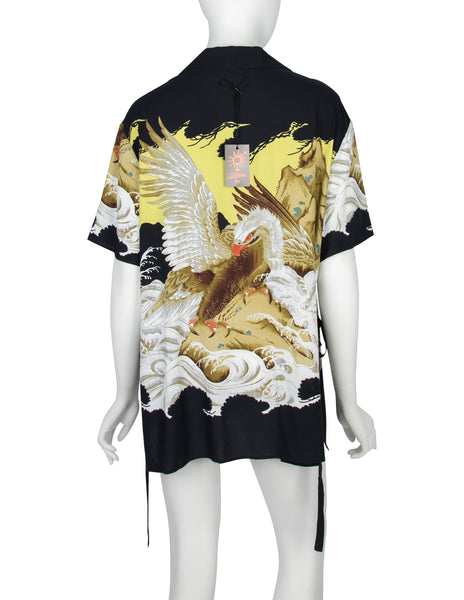 Jean Paul Gaultier Vintage SS 1999 Iconic Eagle Print Tie Side Button Up Shirt