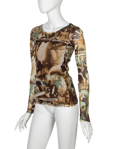 Jean Paul Gaultier Vintage French Cinema Print Mesh Top