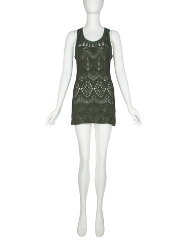 Jean Paul Gaultier Vintage SS 2000 Green Open Knit Cotton Mini Dress