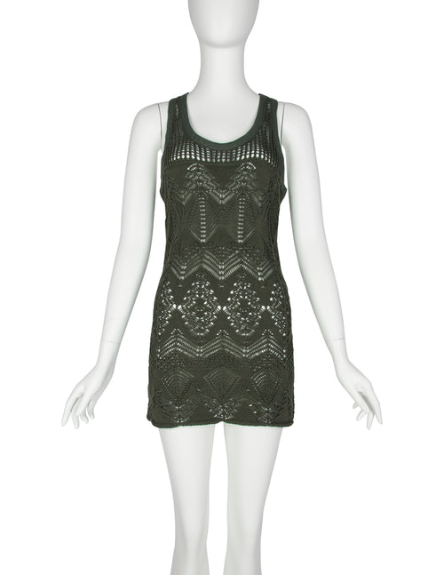 Jean Paul Gaultier Vintage SS 2000 Green Open Knit Cotton Mini Dress Amarcord Vintage Fashion Jean Paul Gaultier Vintage SS 2000 Green Open Knit Cotton Mini Dress Amarcord Vintage Fashion