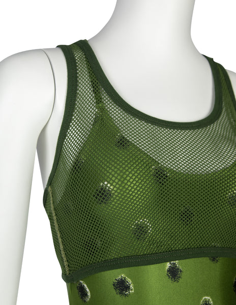 Jean Paul Gaultier Vintage SS 1999 Green Polka Dot Swimsuit with Fishnet Overlay