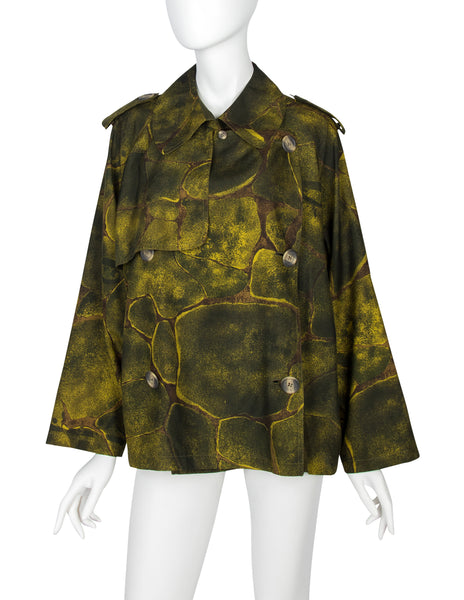 Jean Paul Gaultier Vintage AW 1983 Green Medusa Print Cropped Trench Jacket
