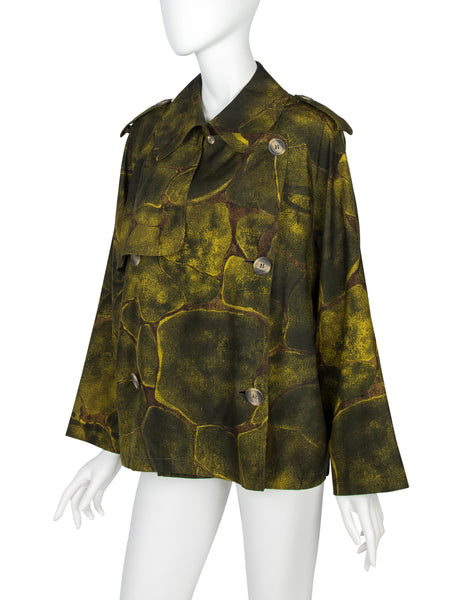 Jean Paul Gaultier Vintage AW 1983 Green Medusa Print Cropped Trench Jacket