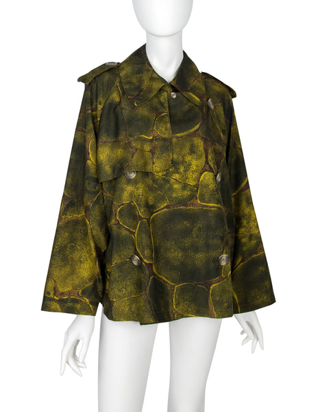 Jean Paul Gaultier Vintage AW 1983 Green Medusa Print Cropped Trench Jacket