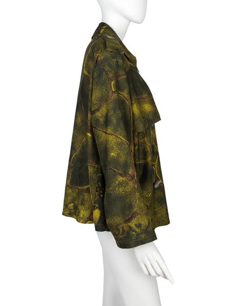 Jean Paul Gaultier Vintage AW 1983 Green Medusa Print Cropped Trench Jacket
