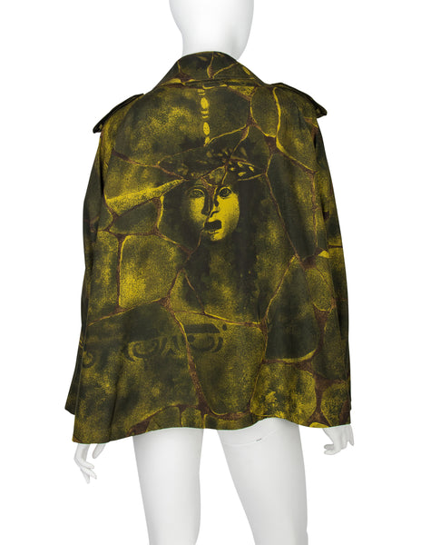 Jean Paul Gaultier Vintage AW 1983 Green Medusa Print Cropped Trench Jacket