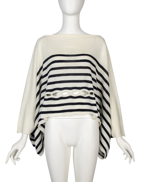 Jean Paul Gaultier Vintage SS 1999 Ivory and Black Striped Knit Linen Ultra Wide Cropped Sweater