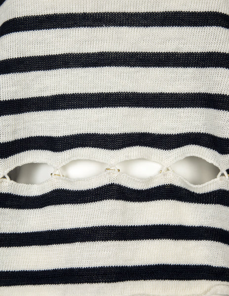 Jean Paul Gaultier Vintage SS 1999 Ivory and Black Striped Knit Linen Ultra Wide Cropped Sweater