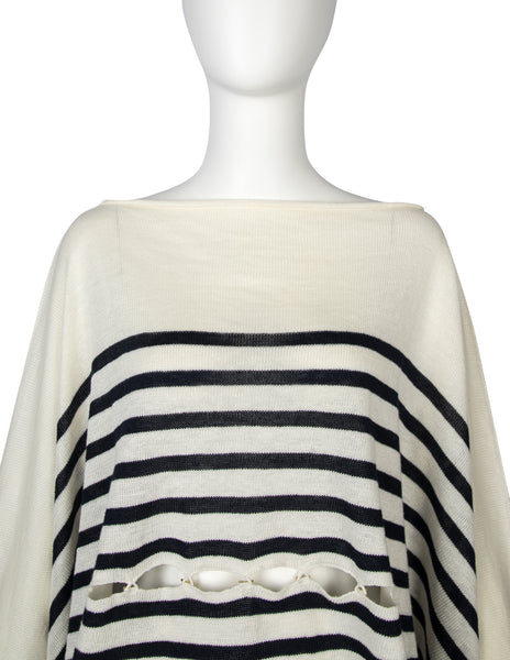 Jean Paul Gaultier Vintage SS 1999 Ivory and Black Striped Knit Linen Ultra Wide Cropped Sweater