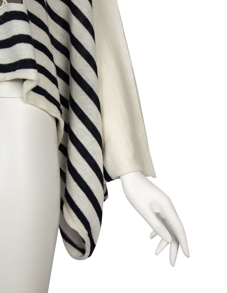 Jean Paul Gaultier Vintage SS 1999 Ivory and Black Striped Knit Linen Ultra Wide Cropped Sweater