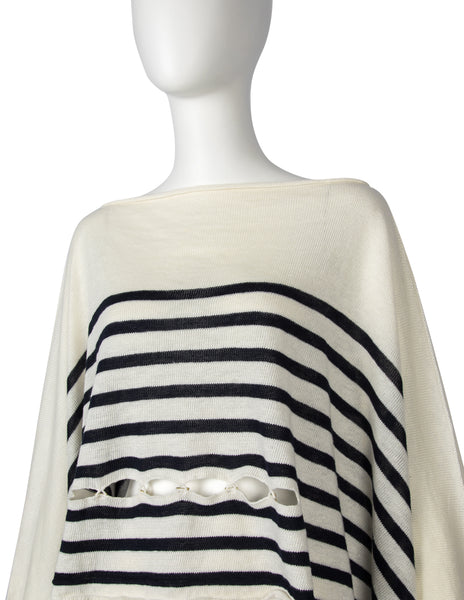 Jean Paul Gaultier Vintage SS 1999 Ivory and Black Striped Knit Linen Ultra Wide Cropped Sweater