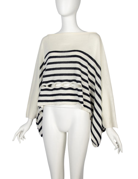 Jean Paul Gaultier Vintage SS 1999 Ivory and Black Striped Knit Linen Ultra Wide Cropped Sweater