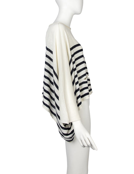 Jean Paul Gaultier Vintage SS 1999 Ivory and Black Striped Knit Linen Ultra Wide Cropped Sweater