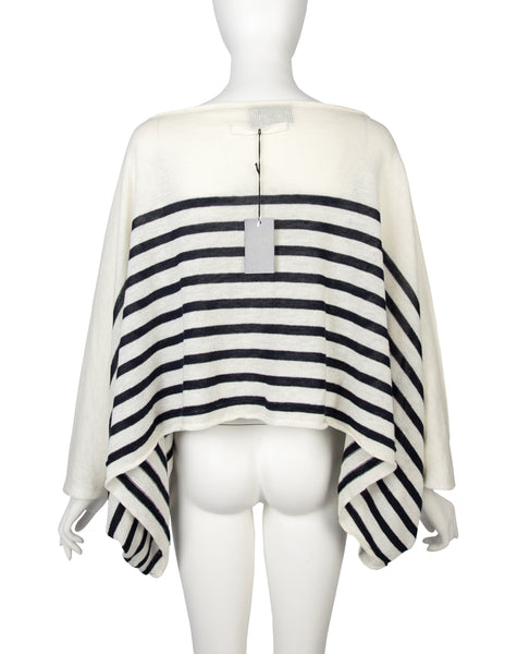 Jean Paul Gaultier Vintage SS 1999 Ivory and Black Striped Knit Linen Ultra Wide Cropped Sweater