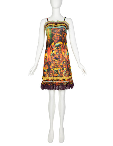Jean Paul Gaultier Vintage SS 2000 'Love Boat' Collection Colorful Tahitian Print Sheer Mini Dress
