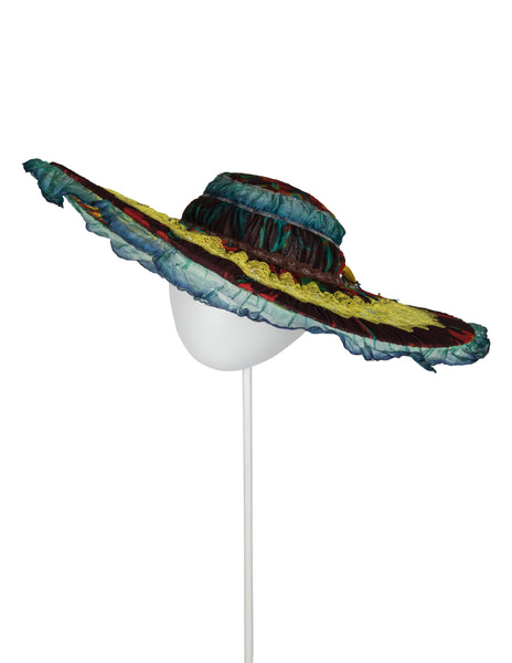 Jean Paul Gaultier Vintage SS 2000 'Love Boat' Tropical Mesh and Lace Packable Wide Brim Hat