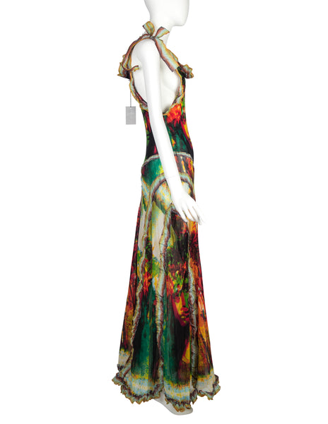 Jean Paul Gaultier Vintage SS 2000 Phenomenal 'Love Boat' Tahitian Tropical Print Mesh Gown