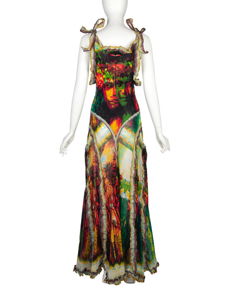 Jean Paul Gaultier Vintage SS 2000 Phenomenal 'Love Boat' Tahitian Tropical Print Mesh Gown