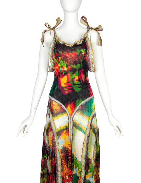 Jean Paul Gaultier Vintage SS 2000 Phenomenal 'Love Boat' Tahitian Tropical Print Mesh Gown