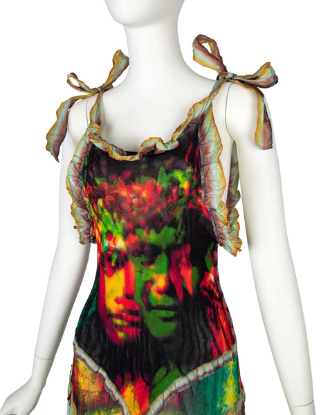 Jean Paul Gaultier Vintage SS 2000 Phenomenal 'Love Boat' Tahitian Tropical Print Mesh Gown