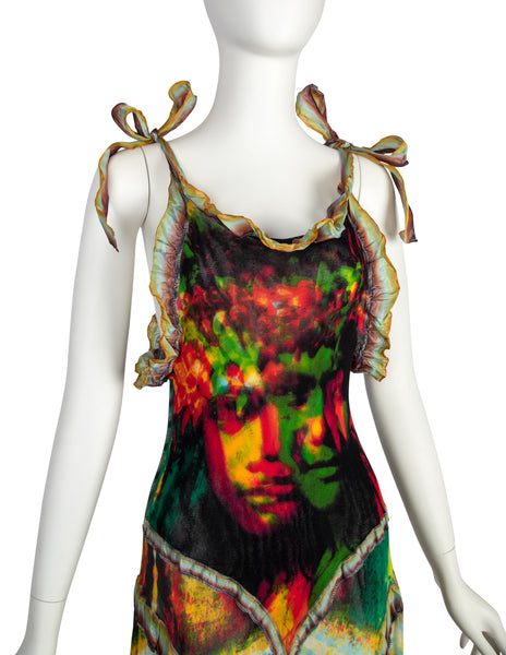 Jean Paul Gaultier Vintage SS 2000 Phenomenal 'Love Boat' Tahitian Tropical Print Mesh Gown