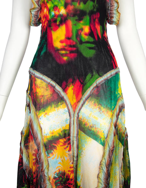 Jean Paul Gaultier Vintage SS 2000 Phenomenal 'Love Boat' Tahitian Tropical Print Mesh Gown