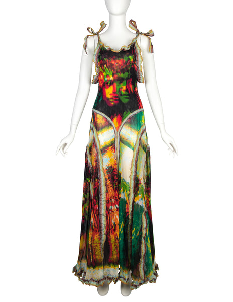 Jean Paul Gaultier Vintage SS 2000 Phenomenal 'Love Boat' Tahitian Tropical Print Mesh Gown