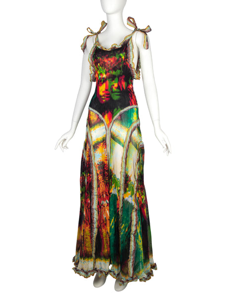 Jean Paul Gaultier Vintage SS 2000 Phenomenal 'Love Boat' Tahitian Tropical Print Mesh Gown