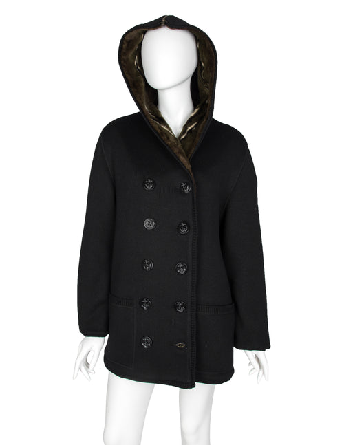 ジャケット・アウター Jean Paul GAULTIER HOMME wool pea coat Jean Paul Gaultier Vintage AW 1988 Mens Black Knit and Green Faux