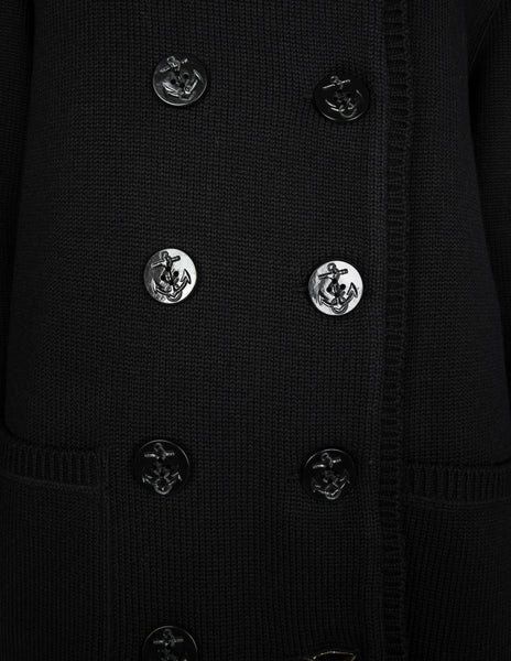 Jean Paul Gaultier Vintage AW 1988 Mens Black Knit and Green Faux Fur Reversible Hooded Peacoat