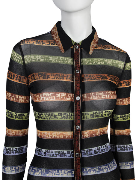 Jean Paul Gaultier Vintage AW 1999 Namesake Stripe Button Up Mesh Shirt