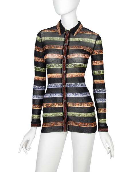 Jean Paul Gaultier Vintage AW 1999 Namesake Stripe Button Up Mesh Shirt