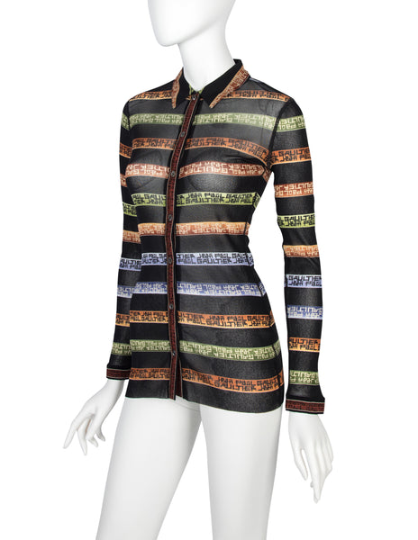Jean Paul Gaultier Vintage AW 1999 Namesake Stripe Button Up Mesh Shirt