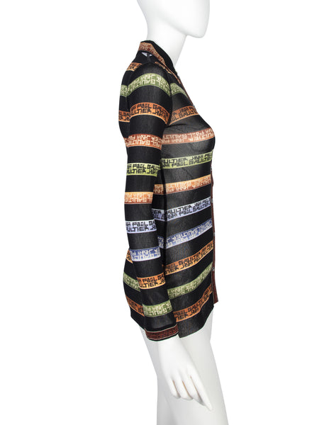 Jean Paul Gaultier Vintage AW 1999 Namesake Stripe Button Up Mesh Shirt