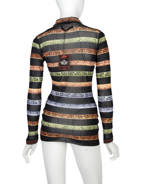 Jean Paul Gaultier Vintage AW 1999 Namesake Stripe Button Up Mesh Shirt