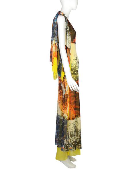 Jean Paul Gaultier Vintage SS 2000 Rare Bacteria Print Mesh Maxi Dress