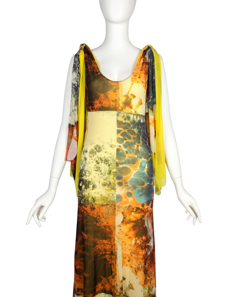 Jean Paul Gaultier Vintage SS 2000 Rare Bacteria Print Mesh Maxi Dress