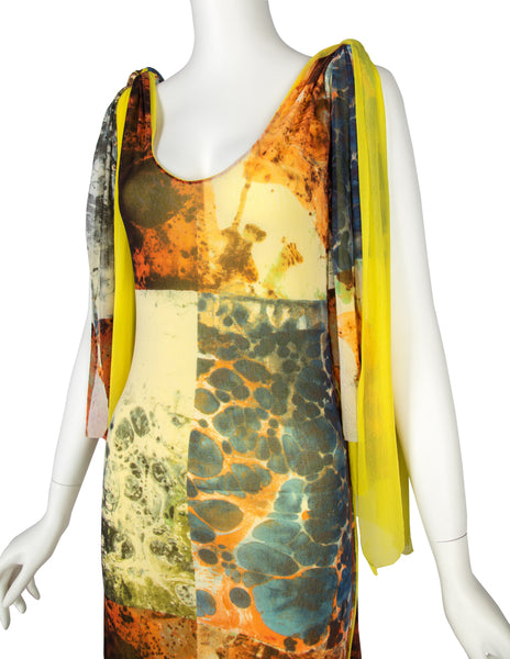 Jean Paul Gaultier Vintage SS 2000 Rare Bacteria Print Mesh Maxi Dress