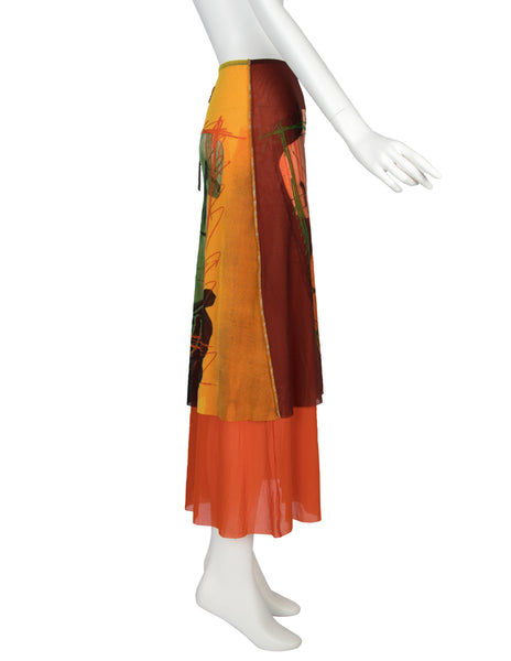 Jean Paul Gaultier Vintage SS 1999 Iconic Venus de Milo Trompe L'oeil Colorful Mesh Tiered Skirt