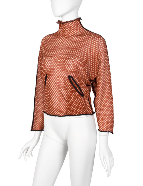 トップス 95aw JEAN PAUL GAULTIER archive star Y2K Jean Paul Gaultier Vintage AW 2000 Red Beige Star Print Sheer Wool
