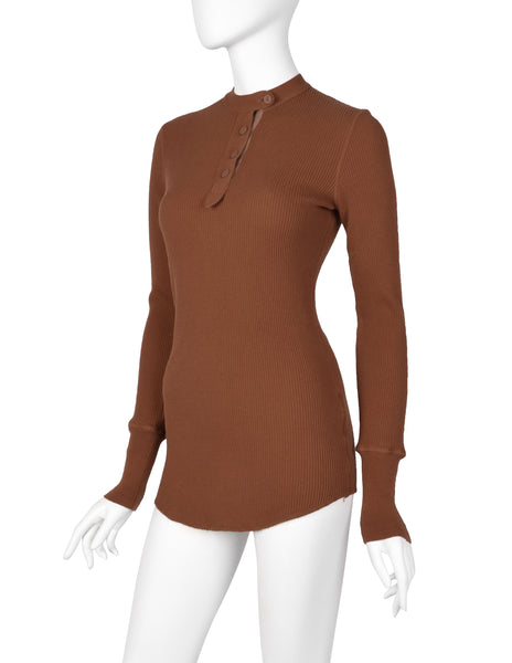 Jean Paul Gaultier Vintage AW 1999 Terracotta Rust Henley Thermal Top