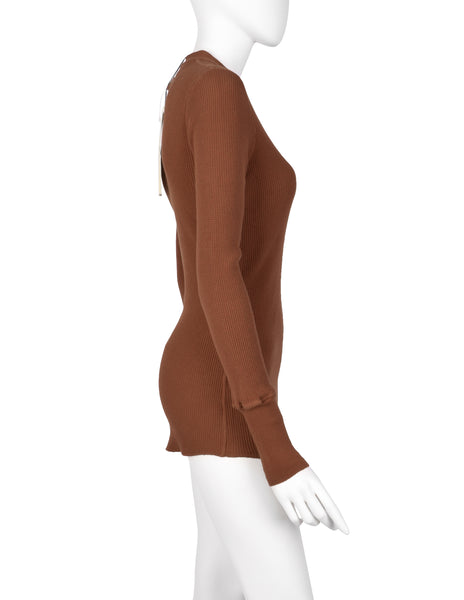 Jean Paul Gaultier Vintage AW 1999 Terracotta Rust Henley Thermal Top