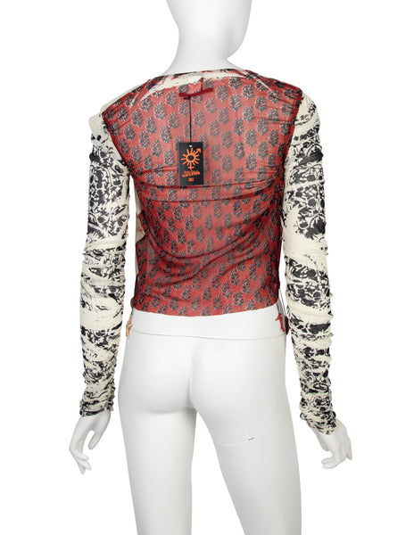Jean Paul Gaultier Vintage SS 2004 Mixed Print Charm Embellished Mesh Top