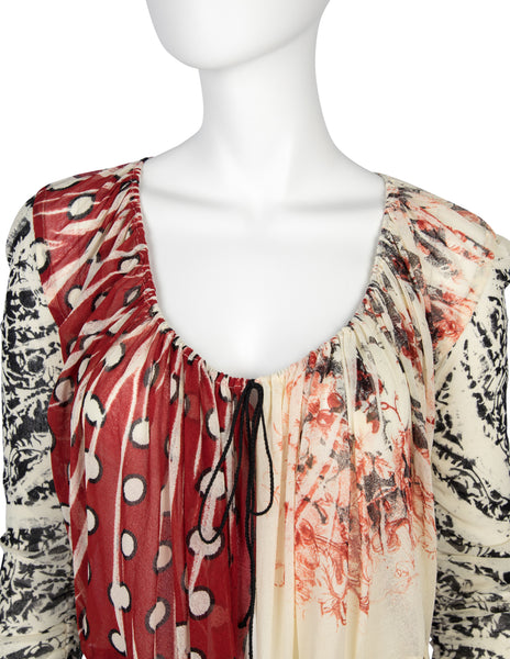 Jean Paul Gaultier Vintage SS 2004 Mixed Print Charm Embellished Mesh Top