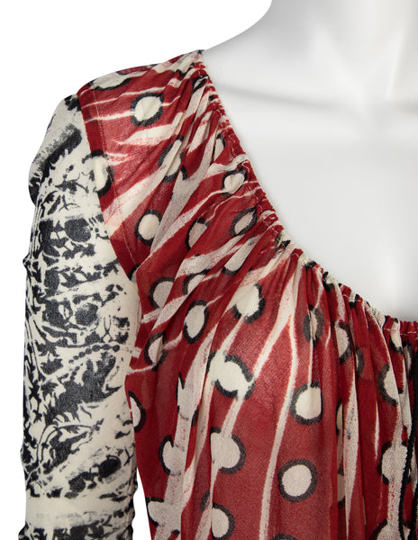 Jean Paul Gaultier Vintage SS 2004 Mixed Print Charm Embellished Mesh Top