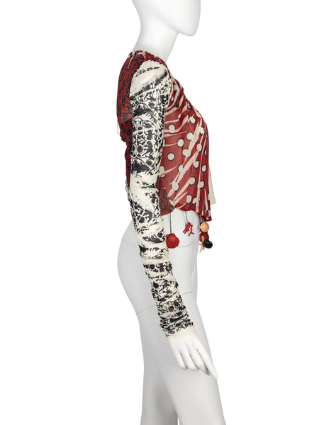 Jean Paul Gaultier Vintage SS 2004 Mixed Print Charm Embellished Mesh Top