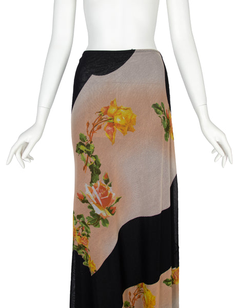 Jean Paul Gaultier Vintage SS 2001 Rose Print Mesh Maxi Skirt
