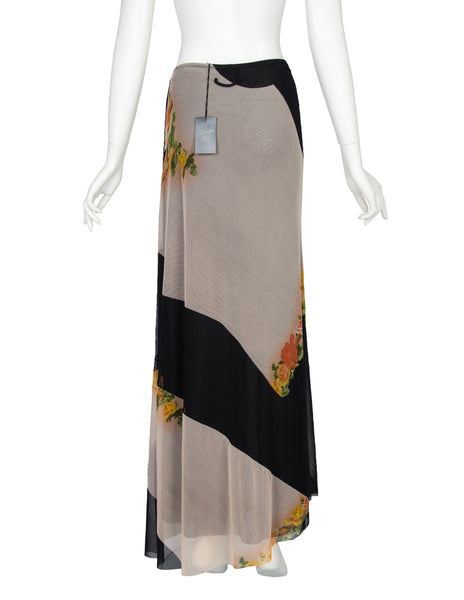 Jean Paul Gaultier Vintage SS 2001 Rose Print Mesh Maxi Skirt